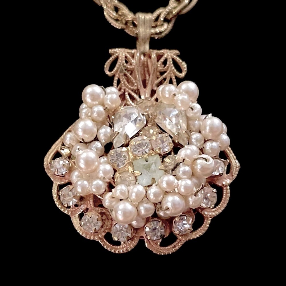 Original by Robert rhinestone & pearl pendant necklace​​​​​